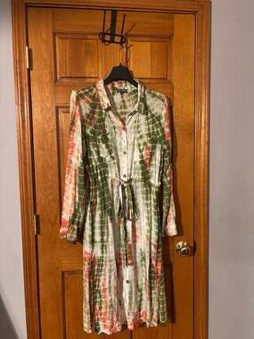 J. Glee Tie-Dye Button-Down Shirt Dress with Tie Waist, Size XL